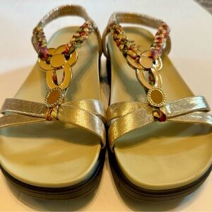SOLD Alegria Gold Sandals T-Strap Metallic